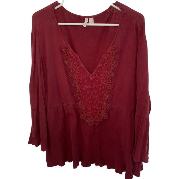 RUFFLED BABYDOLL TOP by Cato Flowy casual L lace accent front - Picture 2 of 7